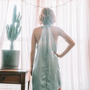 Denim washed tie back dress